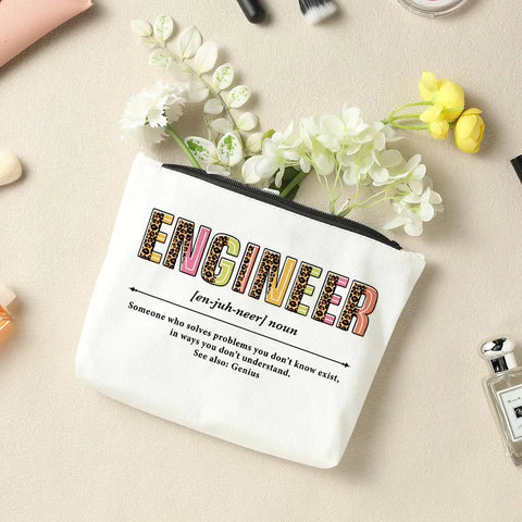 Makeup Bag for Engineers Women Students - Durable Canvas Cosmetic Organizer 10 By 6 Inches with floral and cosmetic decor