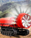 High Performance Remote Control Crawler Sprayer With Tracked Chassis For Tough Terrain on dirt, featuring a rugged track system and powerful fan.