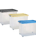 Heavy Duty Rolling Storage Bin With Secure Lid And Smooth Ride Wheels, Solid Plastic Organizer Tote For Home Or Garage, Hella Durable 80 Liter Mobile Container In Assorted Colors.