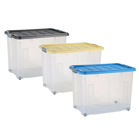 Heavy Duty Rolling Storage Bin With Secure Lid And Smooth Ride Wheels, Solid Plastic Organizer Tote For Home Or Garage, Hella Durable 80 Liter Mobile Container In Assorted Colors.