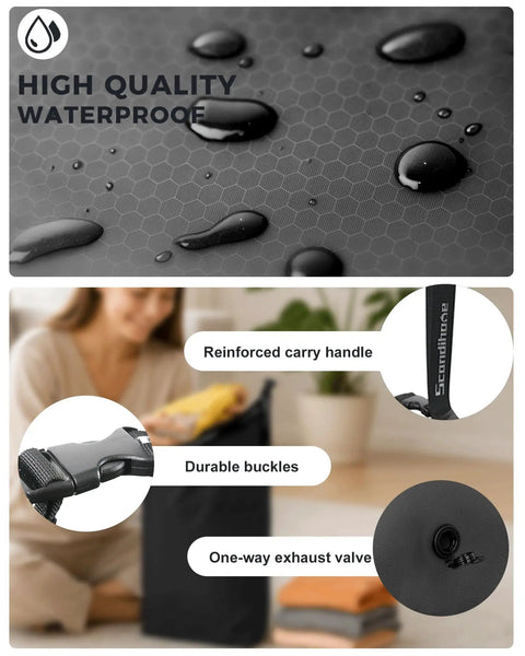 Travel Laundry Bag With Pump Free Vacuum Compression Large Waterproof Wet And Dry Bag For Suitcases And Cruises Black
