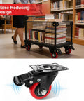 Heavy Duty 2 Inch Caster Wheels With Dual Brakes Silent Polyurethane Swivel Rollers on a rolling cart with books.