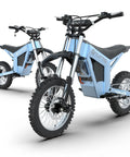 Kick Up Serious Dust With This Sick Dual Electric Dirt Bike Set Packing 48V 21Ah Battery And A Mean 3000W Peak Motor Built For Crushing Gravel Trails Every Single Weekend, front view of blue electric dirt bikes.