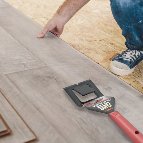 Person using Floor Lifter Pro Demolition Tool for Easy Removal Of Hardwood Floors Ceramic Tile Trim And Countertops Ultimate Remodeling Multi Tool