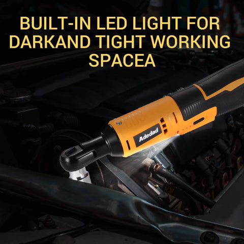 Cordless Ratchet Wrench Set 3 Eighth Inch 12V Battery Powered Tool Kit with LED light in use on car engine