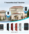 Wireless Doorbell With Pass Through Socket Dope IP66 Waterproof 1300 Ft Range Cordless and Chime Unit on house background
