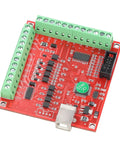 4 Axis CNC Breakout Board Motion Controller Card With 100KHz Step Pulse Frequency USB Interface For Stepper And Servo Motors Dope Performance Supports Probes Emergency Input Limit Switches And Handwheel Manual Control red PCB with screw terminals and USB port