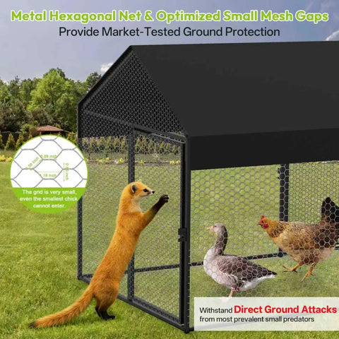 Heavy Duty Predator Proof Metal Chicken Run With Cover And Swing 118 Inch Long By 40 Inch Wide Protective Enclosure with Animals