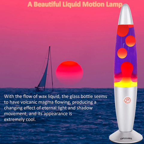 Dope Motion Lava Lamp 13.5 Inch With Silver Base, Orange Wax In Purple Liquid, Magma Style Nightlight