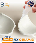 Applying cyanoacrylate glue to broken ceramic cup, fixing with Go To Bond for woodworking plastic rubber granite, DIY projects.