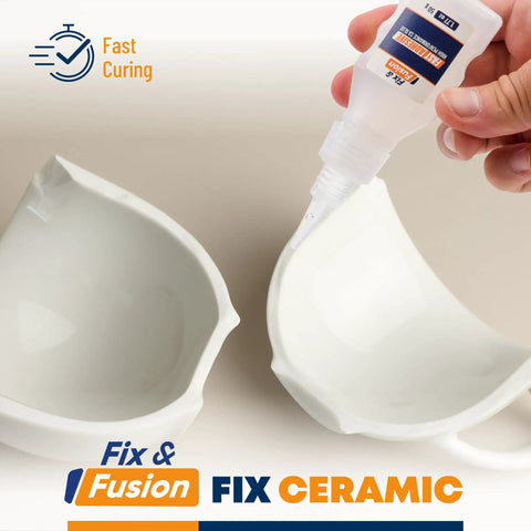 Applying cyanoacrylate glue to broken ceramic cup, fixing with Go To Bond for woodworking plastic rubber granite, DIY projects.