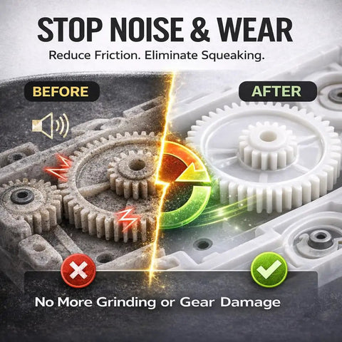 Low Noise Gear Grease For Plastic Gears 1 Oz White Lithium Lubricant before and after effect on gear operation