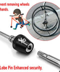 Anti Theft Bike Locking Skewer Set With 7 Lobe Key And Fixed Spring Axle for security, preventing wheel removal by hands.