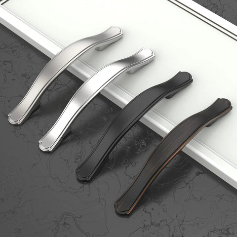10 Pack 3 Inch Brushed Satin Nickel Cabinet Handles Set For Kitchen Cupboards And Drawers displayed on counter