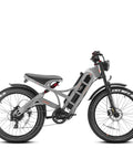 Badass Adult Electric Bike Built With A Punchy Motor And Fat Battery Reserve For Blazing Fast Daily Commuting Or Trail Exploration Featuring Reliable Hydraulic Braking And Dope Long Distance Cruising, side view showing gray frame and fat tires.