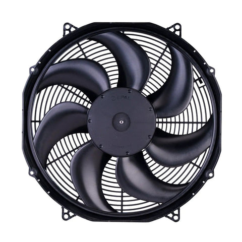 30102082 Spal 16 Inch High Performance Puller Fan With Paddle Blade for Engine Cooling System, black axial design, top view.