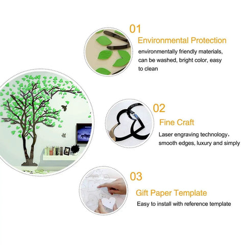 Acrylic 3D Tree Wall Sticker With Silver Leaves, Easy to Install DIY Home Decor Art Decal for Living Room or Bedroom features