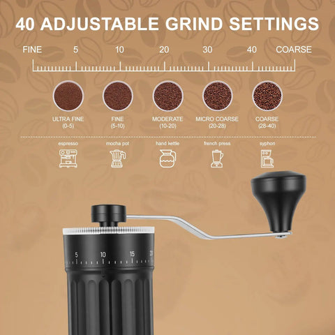 Manual Coffee Grinder With 40 Adjustable Settings Portable Conical Burr Grinder for Espresso with grind settings display