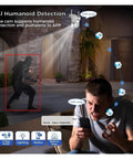 Top Shelf 6MP Dual Lens WiFi CCTV NVR Surveillance Camera Kit With Hella Sharp 3K Resolution showing humanoid detection alert on phone.