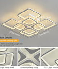 Dimmable Flush Mount LED Ceiling Light With Remote Control, 23.6 inch, eight square acrylic panels, lit view, 70W