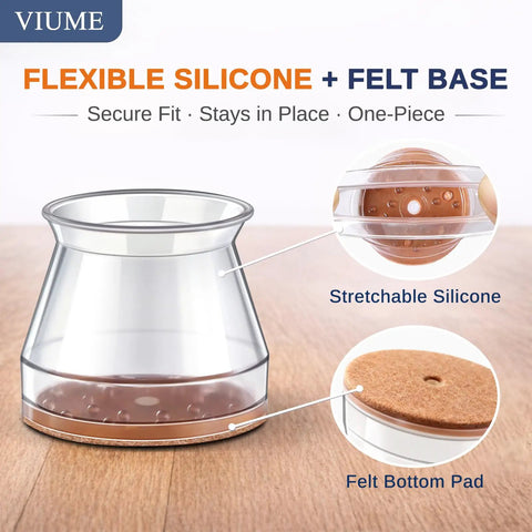 Silicone Chair Leg Protectors Fit 0.9 To 1.29 Inches, 32 Count Slip On Floor Caps with Felt Base Detail