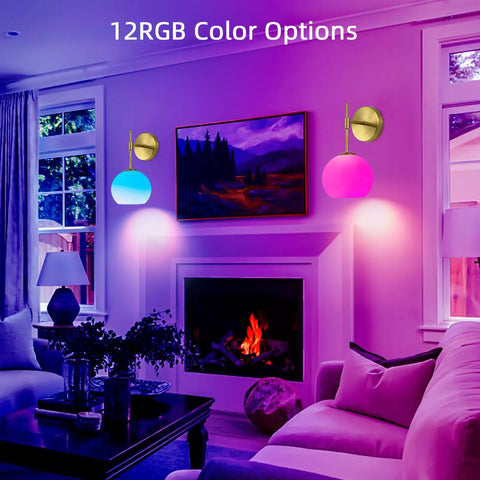 Battery Operated Wall Sconces Set Of Two Rechargeable Gold Milk Glass Wireless Lighting glowing in a cozy living room with warm colors.