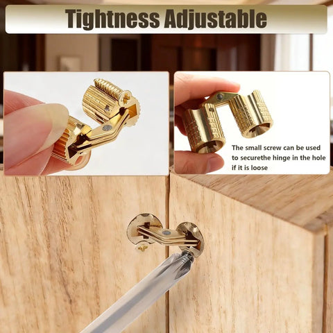 Close-up of 8mm Hidden Brass Barrel Hinges For Keepsake Boxes With Installation Tools Included in wooden box joint