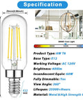 Specification of 12 Pack Dimmable E12 Candelabra LED Bulbs With 60W Equivalent, 6W Real Power, T6 Edison Clear Filament, Daylight White 5000K