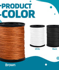 Three nylon upholstery thread spools in brown, white and black (70 yd rolls) for heavy-duty repair.