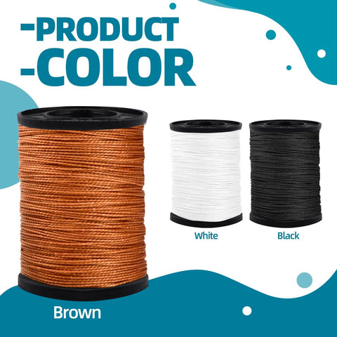 Three nylon upholstery thread spools in brown, white and black (70 yd rolls) for heavy-duty repair.