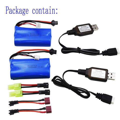 Two Pack 7.4V 1500mAh LiPo RC Boat Battery With SM2P Plug 2S 15C High Discharge For H101 H103 H105 Remote Control Boats