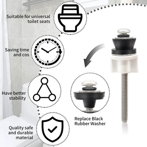 Universal Toilet Seat Hinge Bolts Kit Heavy Duty Stainless Steel With Waterproof Rubber Washers Gaskets Extra Long Nuts