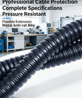 Wicked Tough PVC Coated Liquid Tight Flexible Metal Conduit with Galvanized Steel Core for Heavy Duty Wire Protection and Waterproof Cable Management Indoors or Outdoors Built Like a Tank Against Crushes and Impacts for Serious Jobs, close-up view in workshop setting.