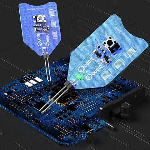 Coil Tester For PCB Inductor With LED Indicator Fault Detection One Button Operation Easy Coil Testing For Motherboard And Other Boards Use This Handy Tester For Fast Diagnostics, showing LED indicator on motherboard