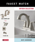 Delta Dryden Collection faucet and shower head, stainless steel finish, shown mounted on a bathroom countertop.