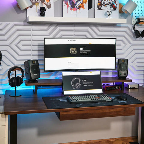 D3V Active Desktop Monitoring System Pair With USB C Connection For Desktop Studio Use, sleek black finish on workspace