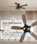46 Inch Ceiling Fan With Lights And Remote Control, Matte Black Flush Mount Ceiling Fan demonstrating cool wind options