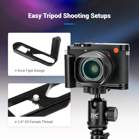 Heavy Duty Metal Hand Grip For Leica Q3 Handgrip Secure Handle Bracket With Grippy Anti Slip Pads Arca Swiss Quick Release Plate shown on camera