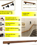 Premium Solid Wood Stair Handrail 2 Foot Wall Mounted Guardrail installation guide with mounting legs and tools.