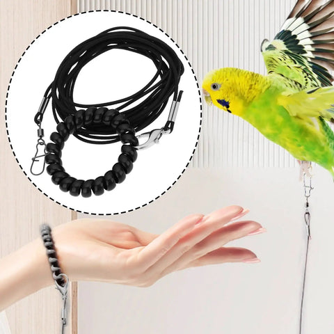 Ultra Lightweight Bird Flight Leash For Parrots Pigeons And Budgies Three Meter Training Rope displayed with flying budgie.