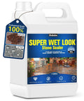 Heavy Duty Super Wet Look Stone And Concrete Sealer One Gallon in a white bottle with glossy finish for driveways and patios.