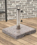 Beefy Granite Patio Umbrella Base Free Standing Stone Stand In Weather Resistant Grey 42 Lb Weight Square Design On Wood Deck