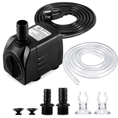 Submersible Fountain Pump With Ultra Quiet Operation 400 GPH 25W Outdoor Water Pump with tubing and nozzles for ponds and aquariums