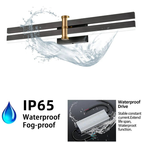 Sleek Aluminum Black And Gold LED Vanity Lights For Bathroom 24 Inch Wall Mount Fixtures Over Mirror With White Light 5500K