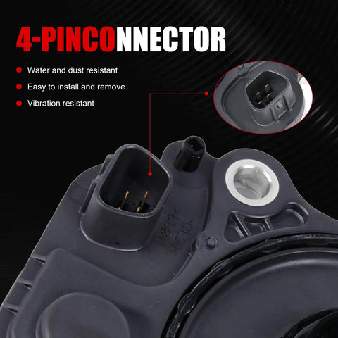 Close-up of 4-pin connector on Straight Shot Electric Engine Water Pump Bolt In Replacement For Toyota Prius series, water resistant.