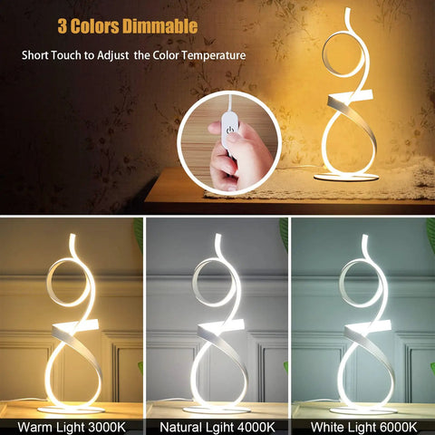 21.6 Inch Modern Knight Design Table Lamp with Remote, three color light modes showcased in warm, natural, and white light settings
