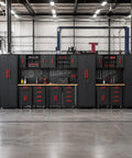 Top Shelf Heavy Duty Steel Garage Storage Cabinet System With Smooth Rolling Tool Chest And Secure Locking Drawers for workspace organization.