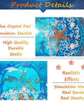 Heavy Duty Resin Toilet Seat With Lid Boasting Vivid 3D Ocean Details And Smooth Shell Motifs Soft Close Bath Accessory Breeze Install For Universal Oval Designs with blue crystal and starfish design.
