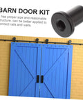 Five Piece Barn Door Hardware Kit With Sliding Track Spacers And Wall Link Mounts, featuring a black spacer and blue door
