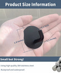 Hand holding Heavy Duty Waterproof Adhesive Hooks For Bathroom Stainless Steel 304 Black Stick On Wall Hooks, size details shown.